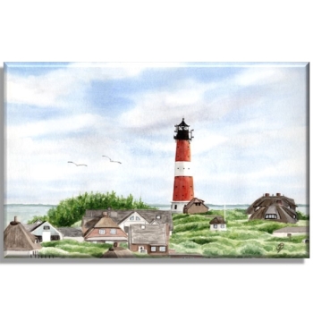 Leinwand 40 x 30 cm Keilrahmen Canvas-Leinen Aquarell Kunst Maritim Druck Kunstdruck Leuchtturm Hörnum Sylt Nordsee Meer Strand Dünen